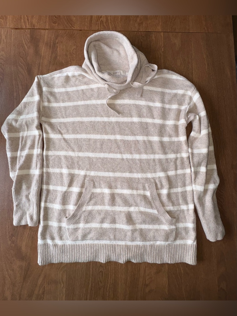 LOFT Women's Striped Cowl Neck Sweater - Cream & White